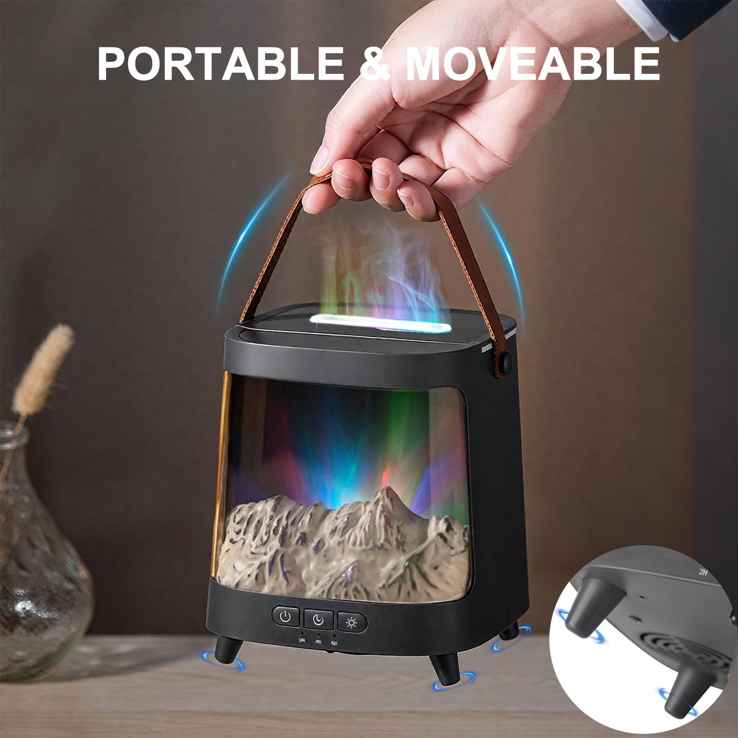 Colorful Flame Fire Diffuser Humidifier, 7 Colors Changing Oil Diffuser, Ultra-Quiet Aroma Essential Oils Aromatherapy Diffusers for Large Room, Bedroom, Office(Timeable, Waterless Auto off-150ml)