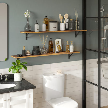 DINZI LVJ Long Wall Shelves, 47.3Inch Floating Shelves Set of 2, Extra Large Wall Storage Ledges with Sturdy Metal Brackets for Living Room, Bathroom, Bedroom, Kitchen, Rustic Brown