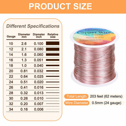 HARFINGTON Wire 203ft Length 24 Gauge Copper Craft Jewelry Wrapping Wire Tarnish Resistant Beading for Jewelry Making Supplies Crafting, Pink