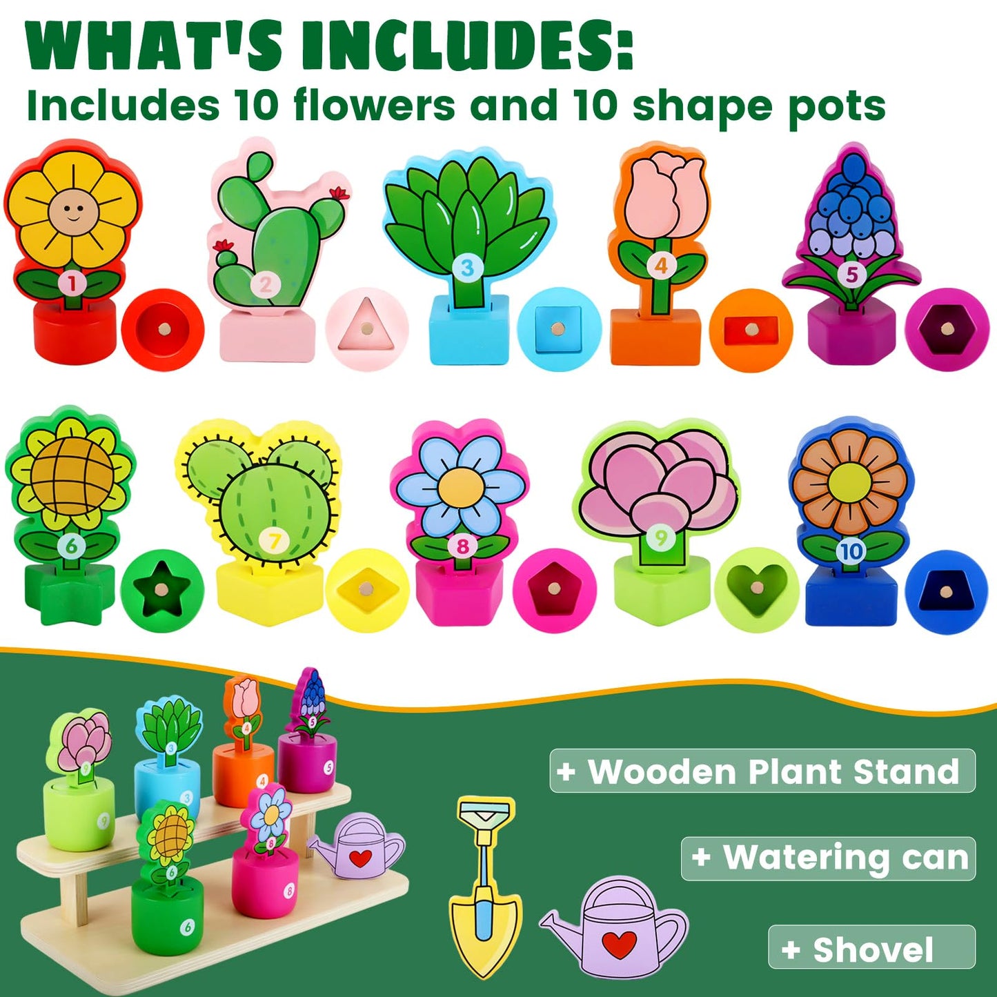 Scuwtocn Montessori Toys Wooden Flower Garden for 2 Year Old Girls