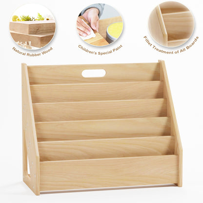 ERUGI Front-Facing Montessori Bookshelf,5 Tier Book Display Shelf for Toddler,Kids Storage Magazine Rack,Solid Wood Bookcase Organizer,Perfect for Playroom,Bedroom,Study Living Room,Nursery,Classroom