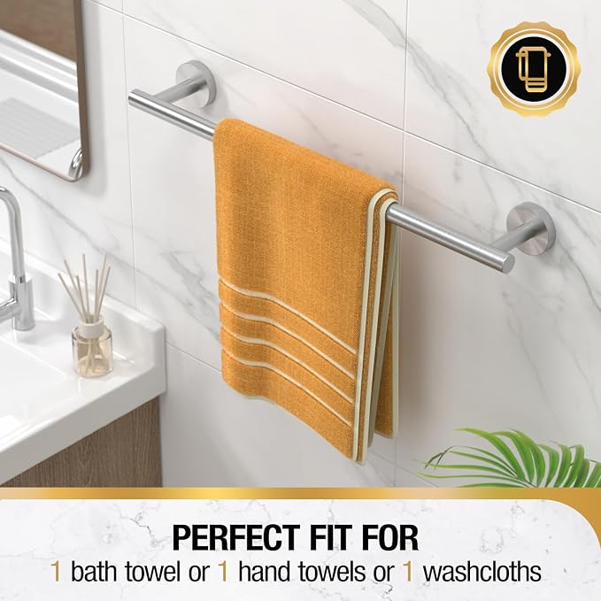 HITSLAM Brushed Nickel 18 Inch Towel Bar for Bathroom, SUS304 Stainless Steel Bathroom Towel Rack Wall Mounted, Modern Home Decor Bath Towel Holder with Hardware Accessories (Total Length 19.8 Inch)