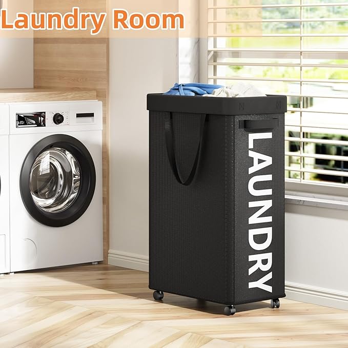 Laundry Basket with Wheels, 90L Rolling Laundry Hamper with Wheels, Large