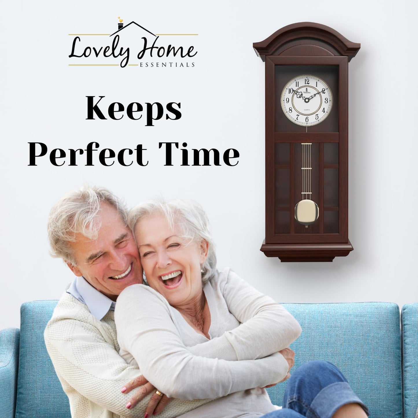 Pendulum Wall Clock - 27 inch Wooden Hanging Grandfather Wall Clock with Pendulum - Real Wood, Quiet, Non-Chiming & Battery Operated for Living Room Decor, Office & Home Décor Gift