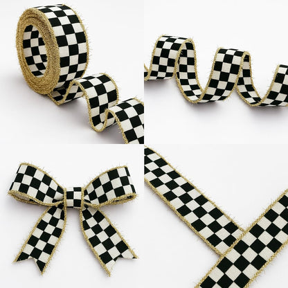 Fringed Edge Checked Ribbon – 1.2" Wide x 11 Yards Long – Wired Plaid Craft Ribbon for Christmas Decorations, Gift Wrapping, Holiday Wreaths, Bows, DIY Projects & Seasonal Crafts (V3)