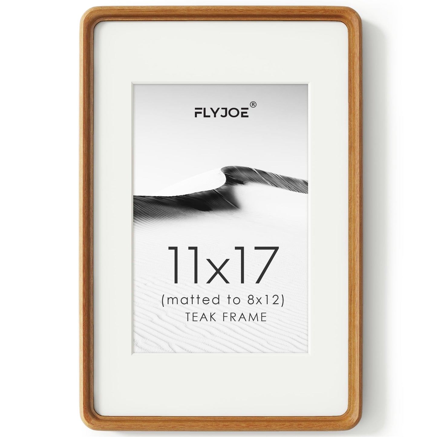 11x17 Picture Frame, USA-Sourced Natural Teak Wood Photo Frame with Tempered Glass, Handcrafted Rounded Corner 11 x 17 Wooden Frame Matted to 8x12 Photos, Wall or Tabletop Display