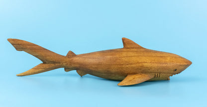G6 Collection Wooden Hand Carved Shark Statue Sculpture Wood Decorative Home Decor Accent Figurine Handcrafted Handmade Seaside Tropical Nautical Ocean Coastal Decoration Shark (16" Long)
