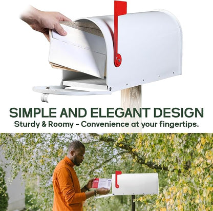Mail Boxes for House Outside, RAINHOL White Mailboxes for Outside, Galvanized Steel Post-Mount Mailboxes, 19 x 8.7 x 6.7 Inches
