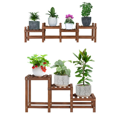 Jotboom Wood 4 Tier Hill Plant Shelf and 3 Tier Ladder Plant Stand