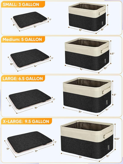 BALEINE 3 Pack Fabric Closet Storage Bins for Shelves, Linen Closet Organizers and Storage, Decorative Baskets for Organizing, Shelf, Clothes, Home, Office (Black, 15"x11"x9.5")