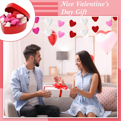 Buryeah 100 Pcs Pink Red Heart Shape Wool Felt Red Pink White Wool Felt Hearts Mother's Day Heart DIY Balls Pom Pom Balls for Crafting Art Party Home Holiday Decor Props