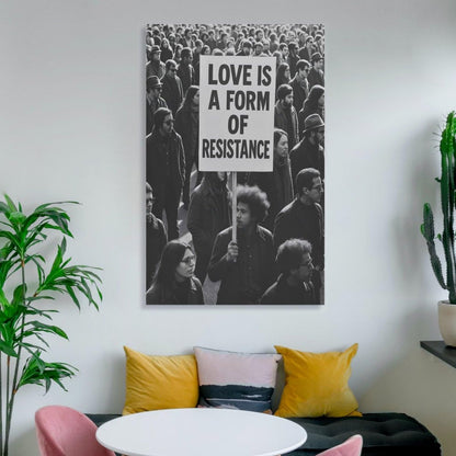 Love Is A Form of Resistance Protest Black And White Canvas Printing Wall Art Posters Prints Minimalist Scandinavian Equality Quote Wall Decor for Living Room Bedroom Office 12x18inch(30x45cm)
