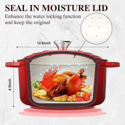 Enameled Cast Iron Dutch Oven - Umite Chef 5QT Pot with Lid & Cotton Potholders - Heavy-Duty Cookware for Bread Baking, Braising, Stews, Roasting(Red)