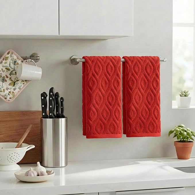 Artoid Mode 2 Pcs Red 3D Diamond Grid Jacquard Hand Towels