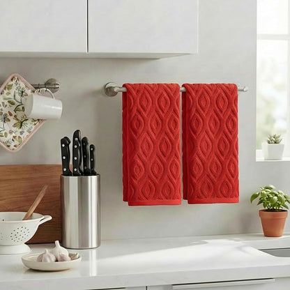 Artoid Mode 2 Pcs Red 3D Diamond Grid Jacquard Hand Towels