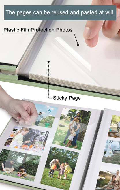 Self Adhesive Scrapbook for Photo Albums 4x6 Pictures, Linen Cover Arch Display Window Scrapbook 40 Blank Pages, DIY Scrapbook Photo with A Metallic Pen, Memory Book for Baby Wedding Anniversary Green