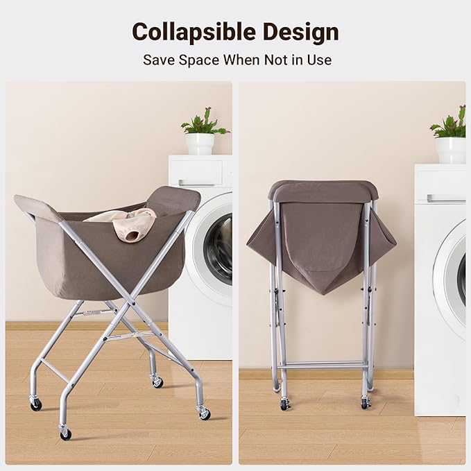 ELYKEN Laundry Cart with Wheels, 32”H Easy Rolling Laundry Hamper with