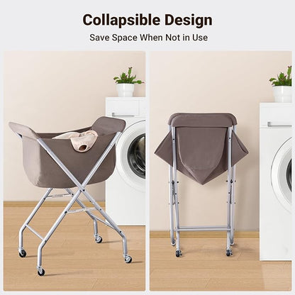 ELYKEN Laundry Cart with Wheels, 32”H Easy Rolling Laundry Hamper with