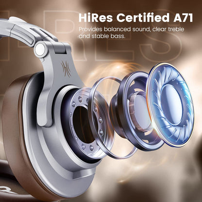 OneOdio A71 Hi-Res Studio Recording Headphones - Wired Over Ear Headphones with SharePort, Monitoring Mixing Foldable Headset with Stereo Sound, 3.5/6.35MM Jack for PC Computer DJ Guitar-Silver