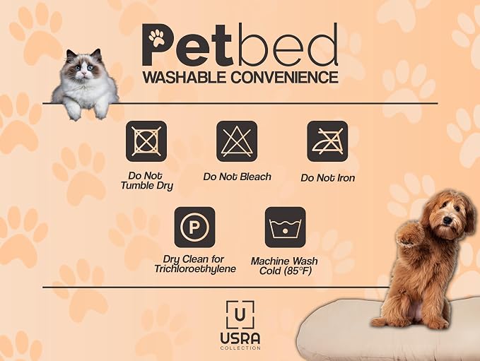 USRA 100% Cotton Orthopedic Pet Bed Gift Set with 2 Covers 28"x20" Dog Cat Recovery Pillow Hypoallergenic Natural Oeko-TEX Certified Comfy Kennel Pillow - Eagle Latte Colors