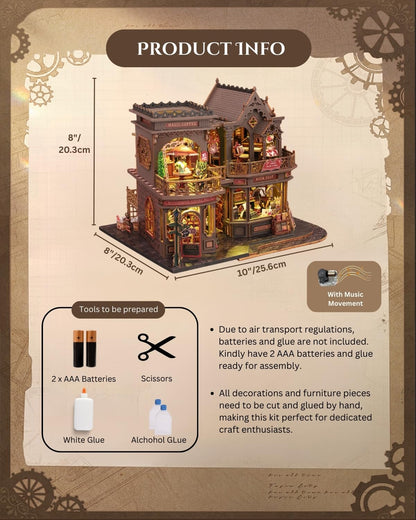Merrifete Letter Coffee DIY Miniature House Kit with LED Light - Assembled Dollhouse Kit for Shelf Decor - Wood 3D Puzzles Tiny House Book Nook - Creative Gift for Adults at Birthday Christmas