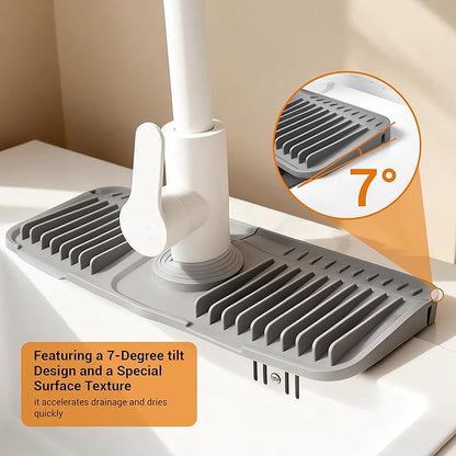 Faucet Mat for Kitchen Sink, Snap-On Design & 7°slope Fast Drain, Folding Sink