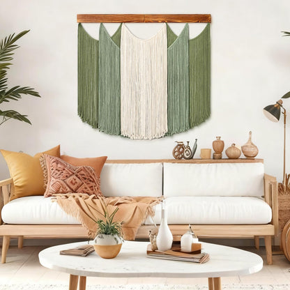 Dremisland Macrame Wall Hanging Dip-Dyed Large Boho Wall Decor Yarn Tapestry Handmade Sage Green Woven Tapestry Wall Art Decorations for Bedroom Living Room Nursery Apartment 31.5"x29.5"