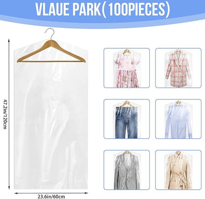 100 Pack Dry Cleaning Bags, 60x120 cm Clear Plastic Garment Bags