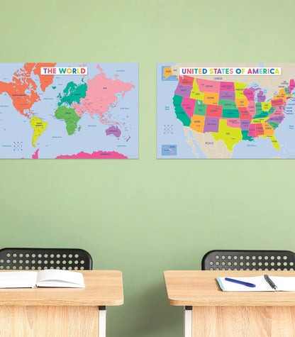 Carson Dellosa 12PC Educational Posters, 11" x 17" Maps, Addition, Place Value, Subtraction, Division, Multiplication Charts and Science Wall Art, Cross-Curricular Classroom Decor and Teacher Supplies