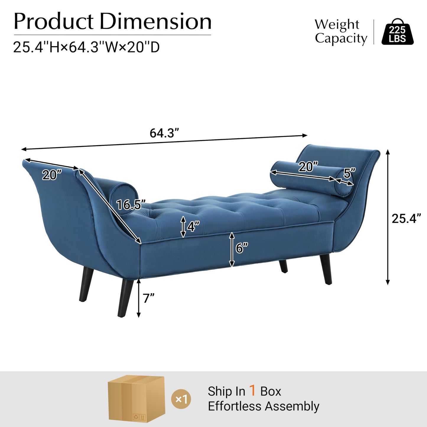 Christopher Knight Home Jolie Modern Velvet Upholstered Ottoman Bench with Pillow, Wooden Bedroom End of Bed Bench, Entryway Ottoman Foot Rest, Living Room Sofa Extra Seat, Blue