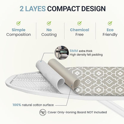 Ironing Board Cover and Pad 18"x49" Extra Thick Natural Cotton, Scorch and