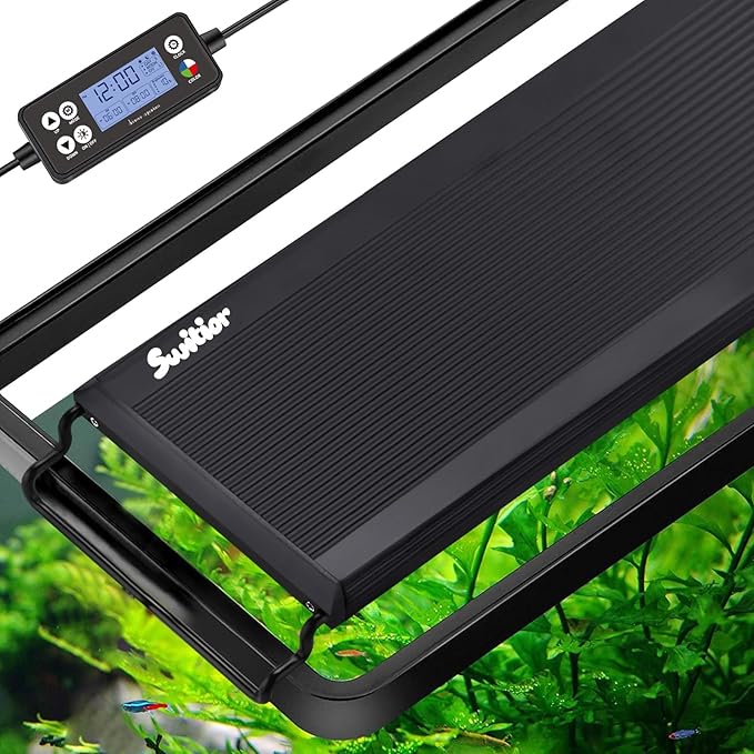 24/7 LED Aquarium Light, IP68 Waterproof Extendable Bracket Fish Tank Light with Timer, 7 Colors, 10 Level Adjustable Brightness, DIY Mode Full Spectrum Aquarium Plant Light for 30-36 Inch Fish Tank
