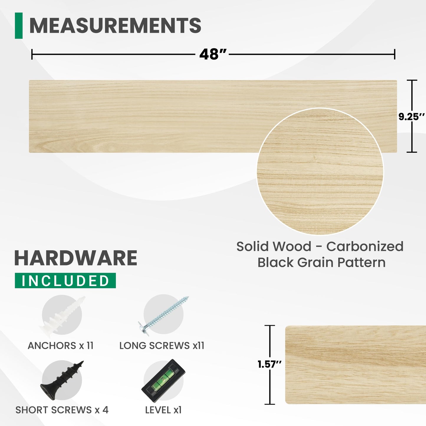 Solid Wood Floating Shelves For Wall, 48”W x 9”D x 1.56”H Large Wall Shelves for Living Room Bedroom Bathroom Kitchen Drcor Storage with Invisible Heavy-Duty Metal Bracket, Natural, Set of 1