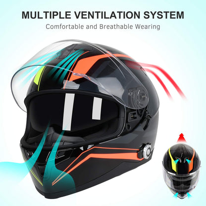 Bluetooth Motorcycle Helmet FreedConn BM12 DOT Full Face Bluetooth Helmets Motorcycle Dual Visor Helmet with Integrated Intercom System/ 2~3 Riders Pair/ 500M/ FM/ MP3/ Voice Dial (Multi-Color, XXL)