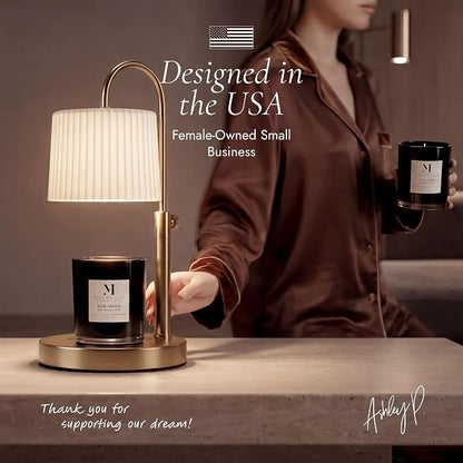 Dimmable Glass Candle Warmer Lamp with Timer - Adjustable Height Candle Lamp Warmer with Timer (8H/4H/2H) - Wax Melter - Ideal Gift, fits Various Size Scented Candles - 02 Bulb - (Gold Metal)