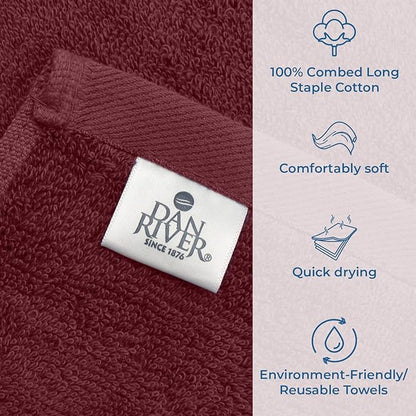 DAN RIVER Bath Towels Set of 4, 27 x 54 Inches, 100% Cotton, Larger & Lighter