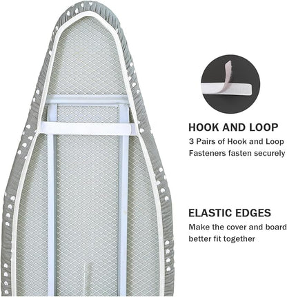 Ironing Board Cover and Pad Standard Size 15 x 54, 3 Pairs of Hook and Loop