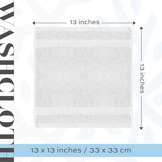 White Classic Luxury Cotton Washcloths 13x13 Inch