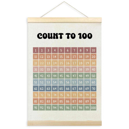TLESKE Boho Classroom 1-100 Number Hundreds Chart Poster Hanger Frame, Homeschool Hanging Wall Art Decor for Toddlers Kids Room Nursery Playroom, Preschool Prek Learning Educational Poster, 12x16