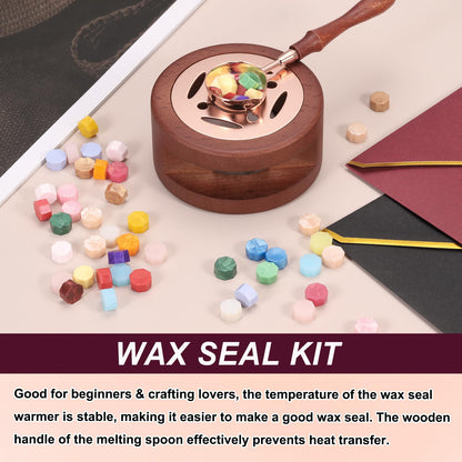 PATIKIL Wax Seal Kit, 300 Pcs Wax Sealing Beads, Wooden Warmer, Melted Spoon, 10 Pcs Tealight Candles for Envelope Letter Mailing Crafts DIY, Pearl Pink