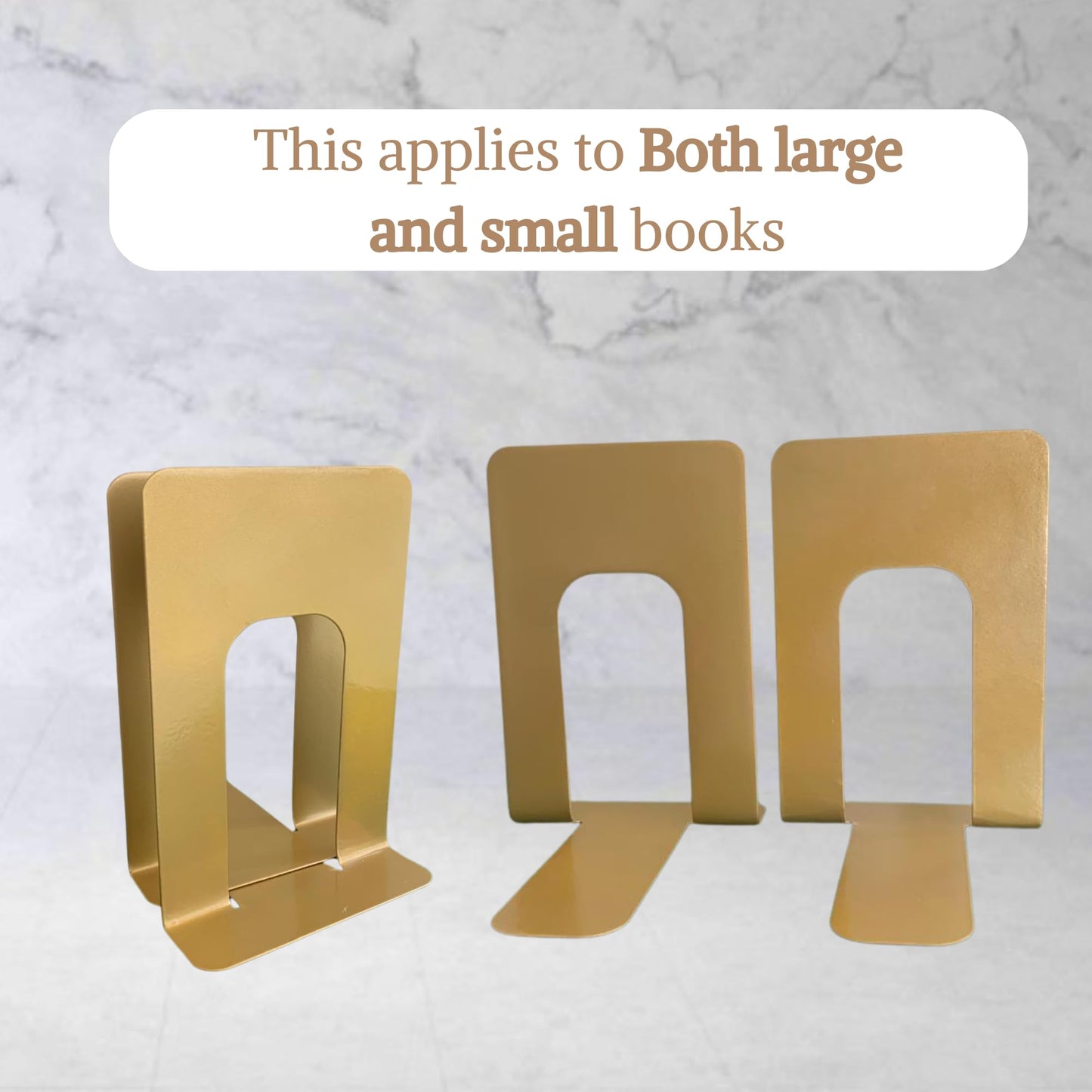 Alessk Dark Matte Gold Bookends for Shelves, Heavy Duty Metal Bookends Supports Heavy Books, Decorative Gold Stops for Home or Office Decoration - 3 Pairs (6 Pieces).