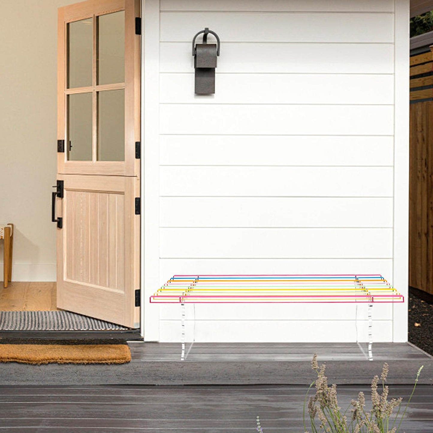 Cutora Acrylic Entryway Bench, Large Rainbow Ottoman Bench for Indoor Shoe Changing Shoe Rack and Dining End of Bed Bench for Bedroom Living Room Study Garden, Iridescence