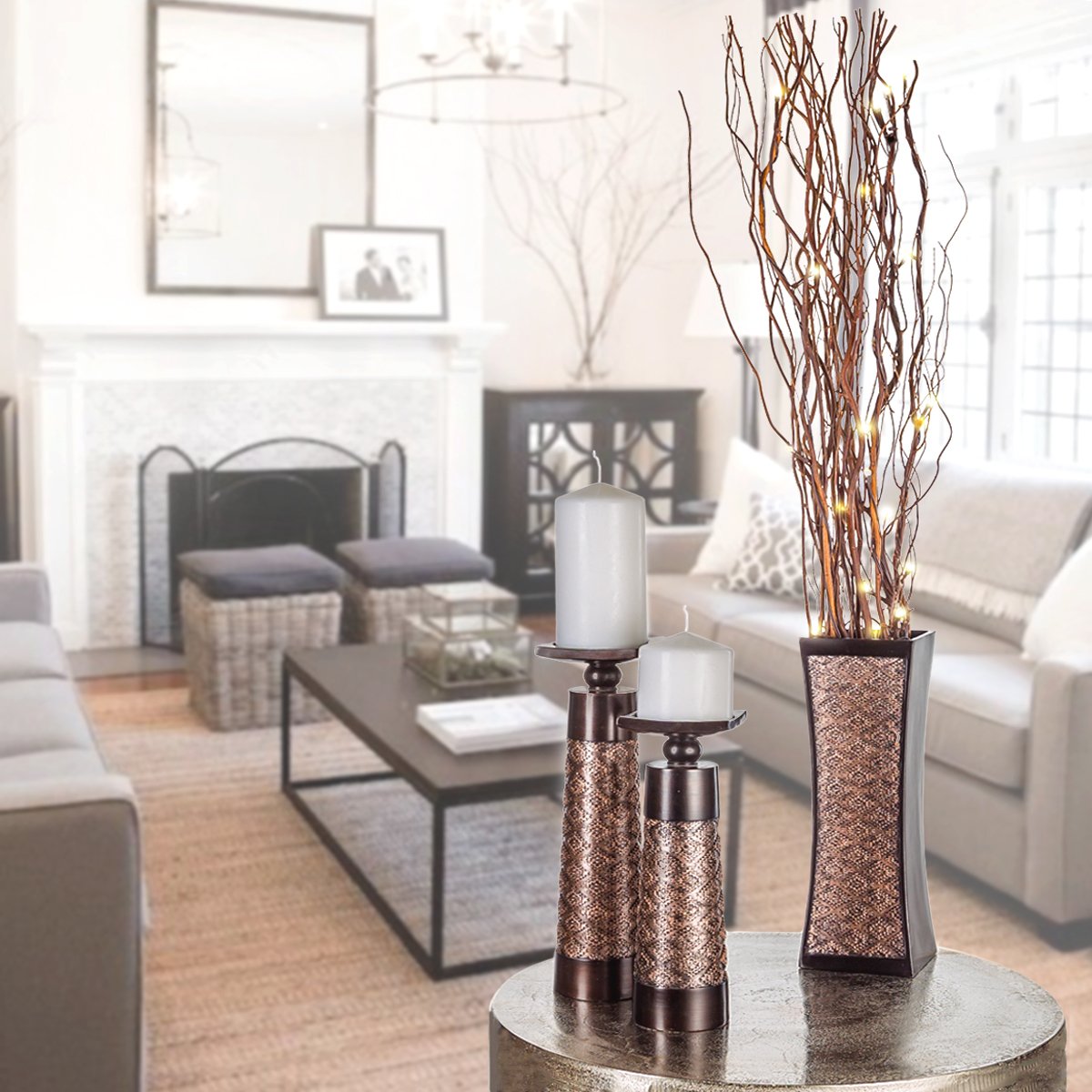 Creative Scents Dublin Brown Vases for Decor Centerpieces - Set of 3 Flower Vases Ideal Home Decor, Dining and Living Room Table Centerpiece, Table Decor, Bookshelf, Mantle and Entryway, Gift Boxed
