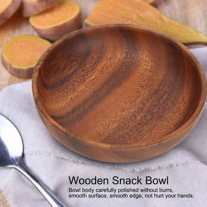 FAUOSWUK Wooden Salad Bowl, Fruit Bowls for Kitchen Counter, 9.1oz Wavy Rim Beechwood Serving Bowl for Home Cafe Restaurant Teahouse (6.9" x 1.6")
