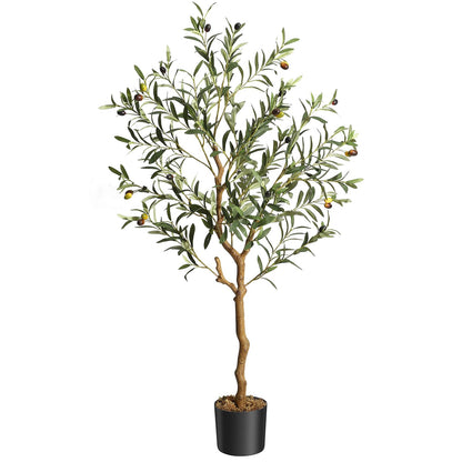 GAOMON Artificial Olive Tree 4.25FT(51in) Tall Faux Olive Trees with Silk Leaves for Home Office Living Room Decor Indoor Fake Olive Tree with Curved Wood Trunk and Lifelike Fruits 1 Pack