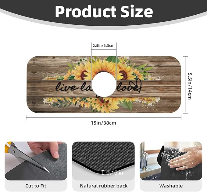 Sunflower On Board Rustic Yellow Summer Fall Live Laugh Love Kitchen Sink