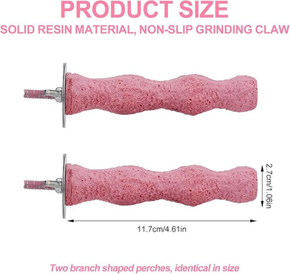 2pcs Bird Beak Grinding Stone, Non-Slip Parrot Grinder Perch Bird Cage Accessories Chewing Toy for Budgies Parakeets Cockatiels Conures Beak Trimmer & Claw Trimming (Pink)