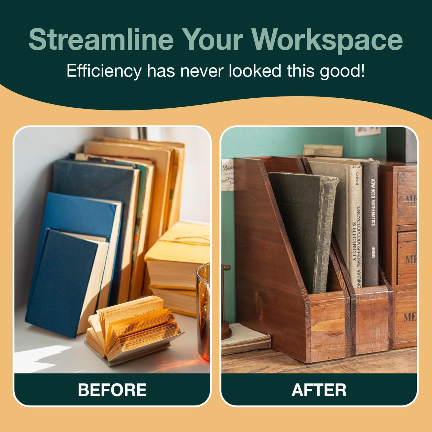 Small Wooden Vertical Magazine Holder - File Organizer for Desk - Upright Paper Organizer, File Holder, Desktop Shelf Bookends - Desktop Organizer for Magazines, Papers, Folders for Documents (1-Pack)