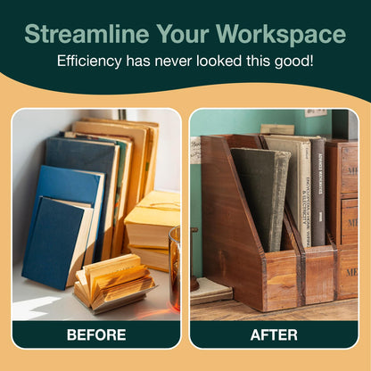 Small Wooden Vertical Magazine Holder - File Organizer for Desk - Upright Paper Organizer, File Holder, Desktop Shelf Bookends - Desktop Organizer for Magazines, Papers, Folders for Documents (1-Pack)