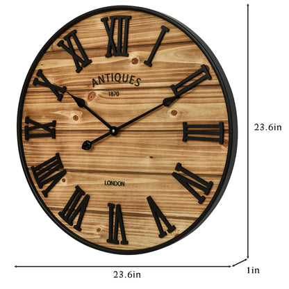 24 Inch Farmhouse Wall Clock - Antique Rustic Wood Finish, Silent Battery-Operated Timepiece with Stylish Decor for Home, Office, Kitchen, Bedroom & Living Room